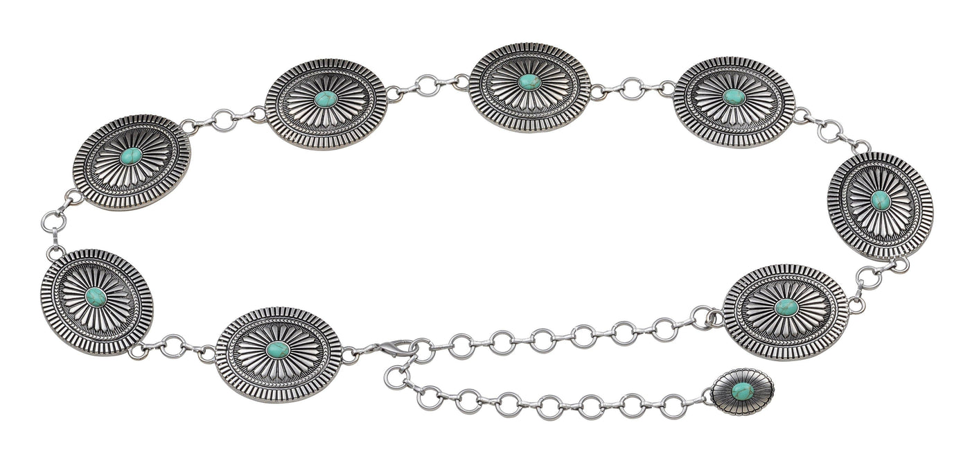 WESTERN SILVER TURQUOISE CONCHO BELT