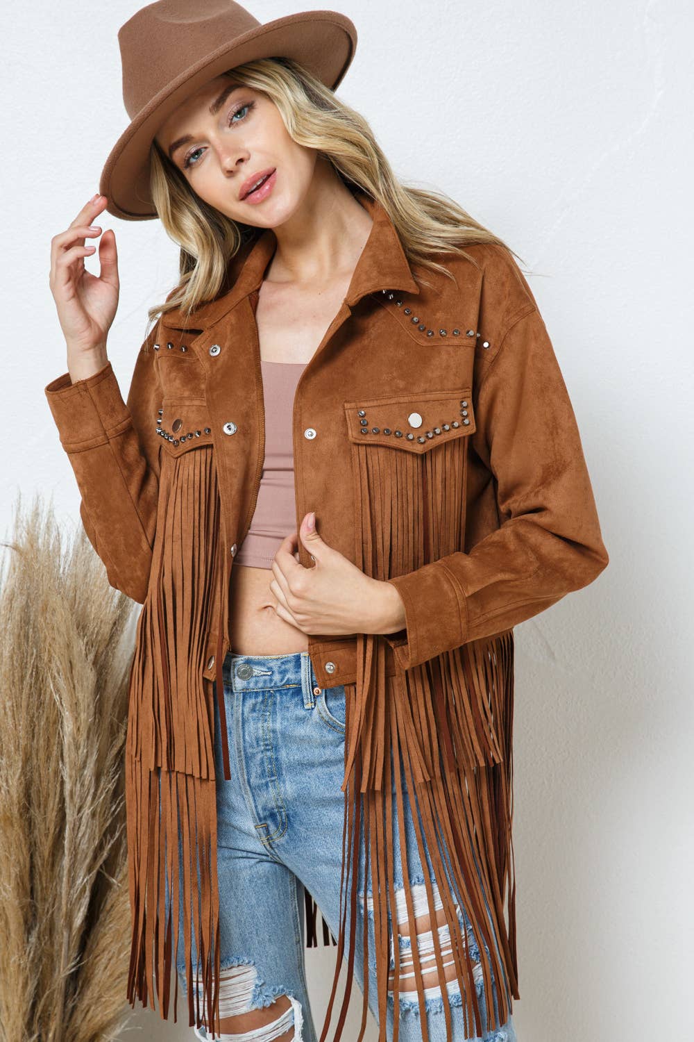 LORETTA CROP FRINGE SUEDE JACKET