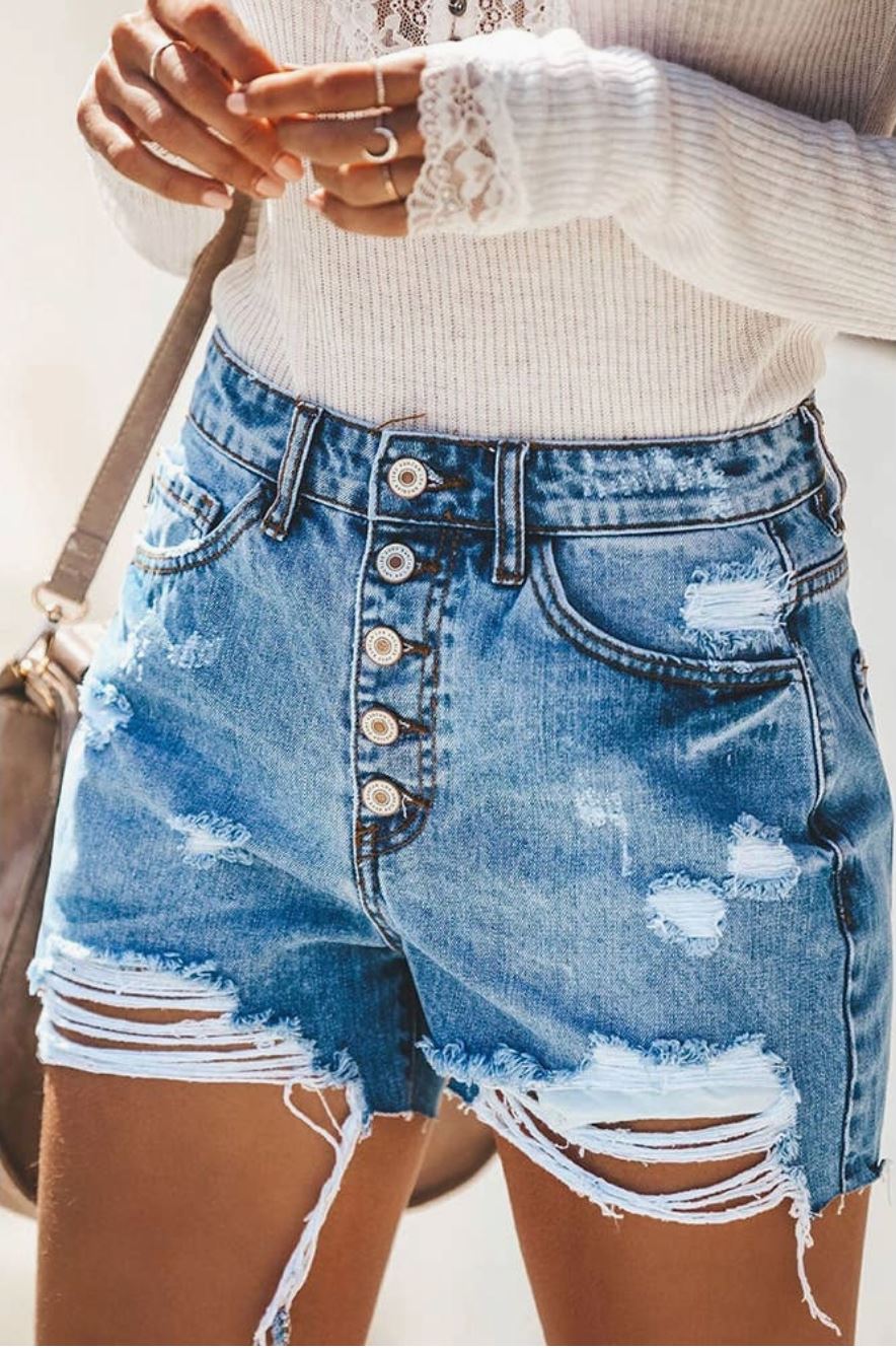 ICC-XC487 Light Blue Ripped Short Jeans